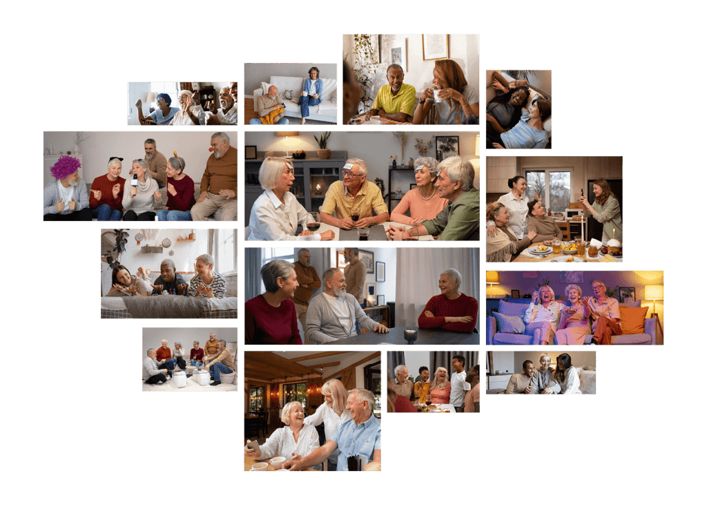 collage of people in mature age share accommodation